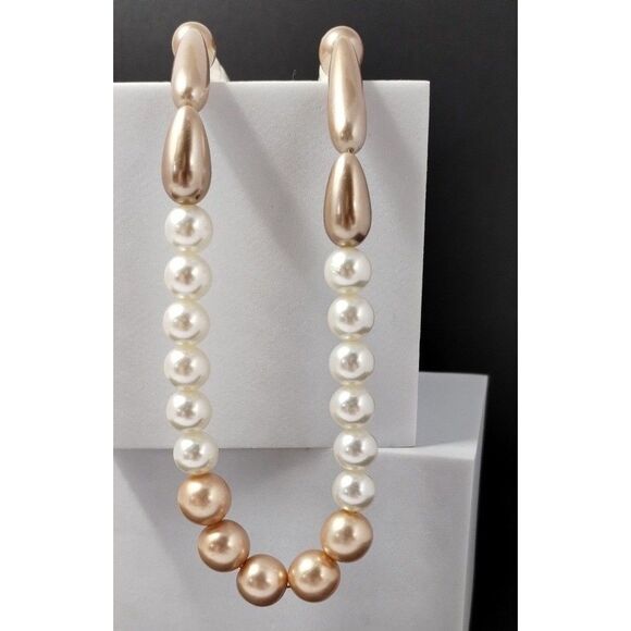 Hollywood Regency Faux Pearl Necklace Champagne Tear Drop Cylinder 38" Graduated - Picture 3 of 6